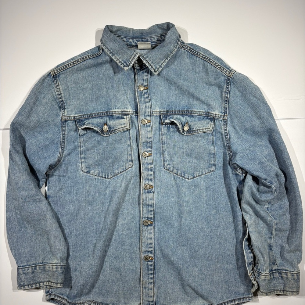 Zara Denim Shirt Shacket Jacket Snap Front Heavyweight Blue -Size Junior's 13 14